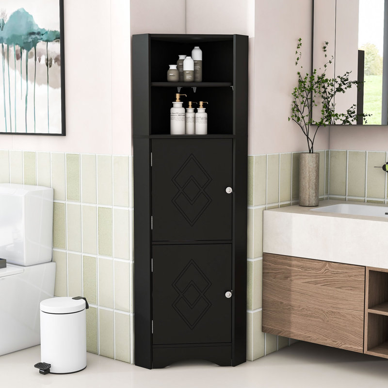 Lark Manor™ Tall Bathroom Corner Cabinet with Adjustable Shelves and 2 Storage Cabinet | Wayfair